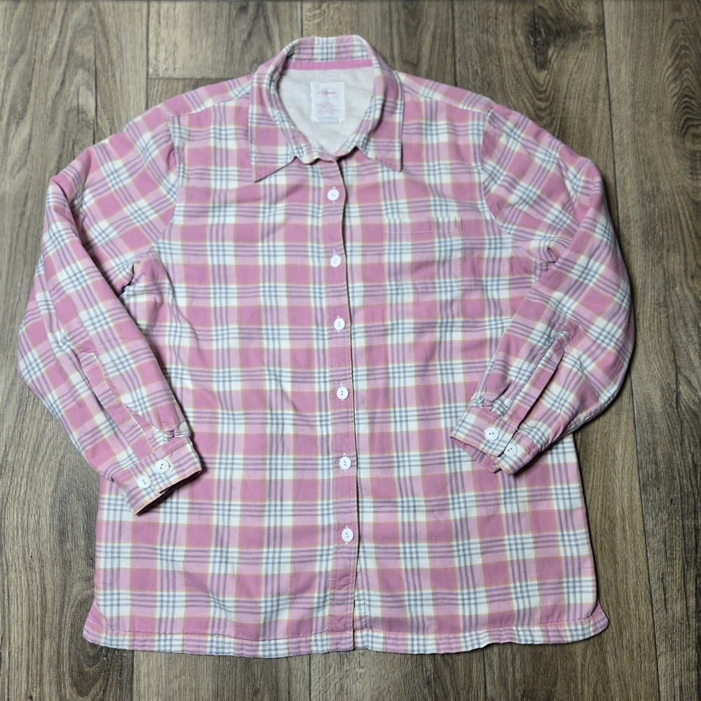 L L BEAN Pink Plaide shearling‎ Lined Shirt Women's Size Large